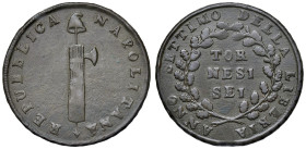 NAPOLI. Repubblica Napoletana (1799). 6 Tornesi an. VII (1799). CU (g 19,29). Magliocca 375; Gig. 3.
BB