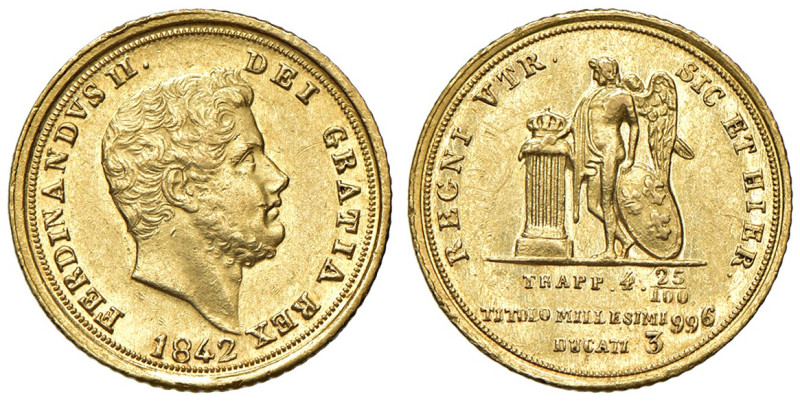 NAPOLI. Ferdinando II di Borbone (1830-1859). 3 Ducati 1842. AU (g 3,80). Maglio...