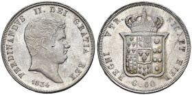 NAPOLI. Ferdinando II di Borbone (1830-1859). 60 Grana 1834. AG (g 13,79). Magliocca 573; Gig.94. RR Lieve mancanza di metallo sulla guancia.
SPL+/FD...