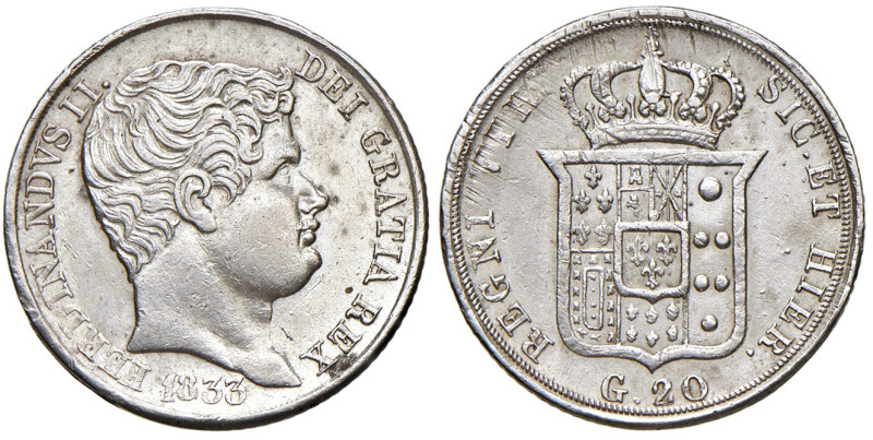 NAPOLI. Ferdinando II di Borbone (1830-1859). 20 Grana 1833. AG (g 4,62). Maglio...