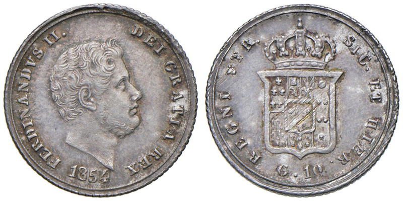 NAPOLI. Ferdinando II di Borbone (1830-1859). 10 Grana 1854. AG (g 2,32). Maglio...