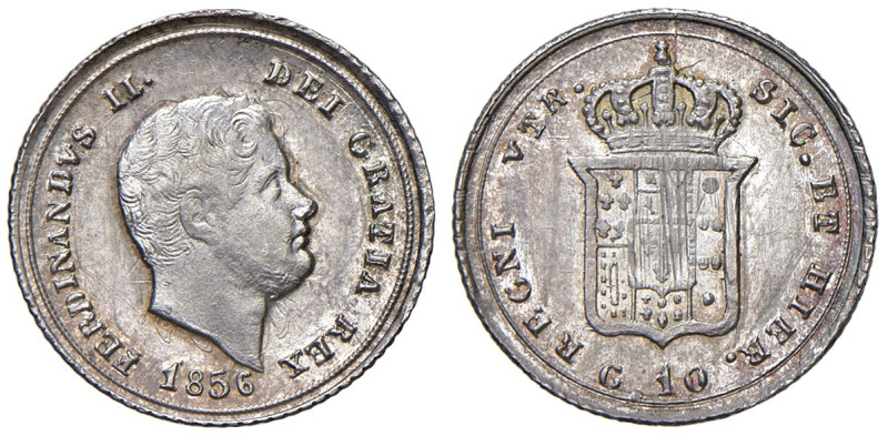 NAPOLI. Ferdinando II di Borbone (1830-1859). 10 Grana 1856. AG (g 2,33). Maglio...