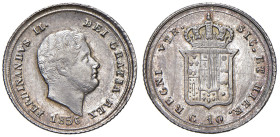 NAPOLI. Ferdinando II di Borbone (1830-1859). 10 Grana 1856. AG (g 2,33). Magliocca 653; Gig.170. NC Segni nei campi.
SPL/FDC