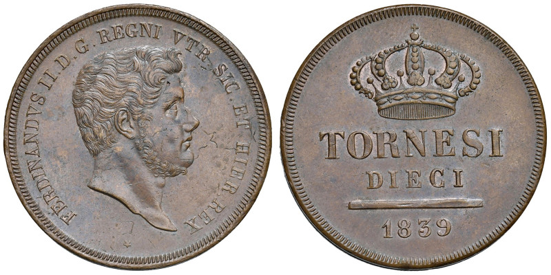 NAPOLI. Ferdinando II di Borbone (1830-1859). 10 Tornesi 1839. CU (g 30,50). Mag...