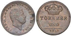 NAPOLI. Ferdinando II di Borbone (1830-1859). 1 Tornese 1852. CU (g 3,63). Magliocca 779; Gig.296. 
qFDC