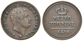NAPOLI. Ferdinando II di Borbone (1830-1859). 1/2 Tornese 1854. CU (g 1,49). Magliocca 804; Gig.323a. RRR Cifra 4 della data su 3.
qBB