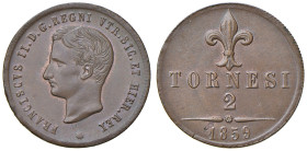 NAPOLI. Francesco II di Borbone (1859-1860). 2 Tornesi 1859. CU (g 5,67). Magliocca 812; Gig. 6.
qFDC