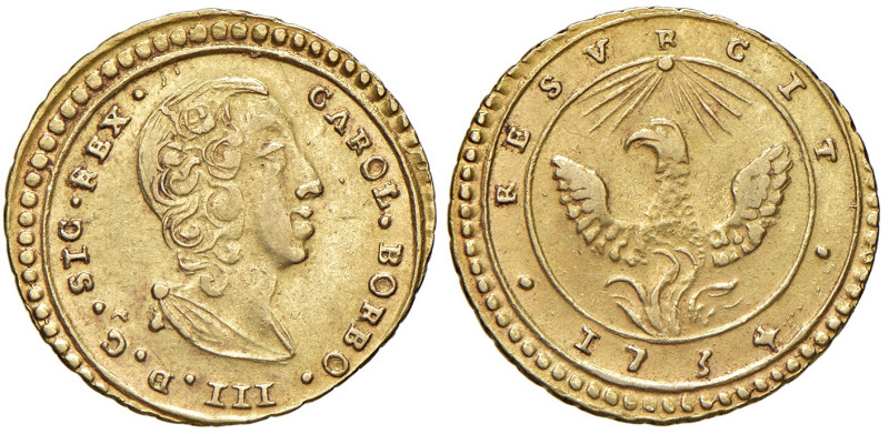 PALERMO. Carlo di Borbone (1734-1759). Oncia 1734. AU (g 4,40). Gig. 8. Con cart...