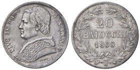 ROMA. Pio IX (1846-1870). 20 Baiocchi 1860 an. XIV. AG (g 5,71). Gig. 97. 
SPL