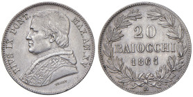 ROMA. Pio IX (1846-1870). 20 Baiocchi 1861 an. XV. AG (g 5,70). Gig. 99. 
qSPL/SPL