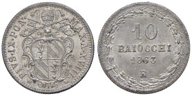 ROMA. Pio IX (1846-1870). 10 Baiocchi 1863 an. XVIII. AG (g 2,84). Gig. 135. Conservazione eccezionale.
FDC