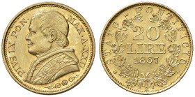 ROMA. Pio IX (1846-1870). 20 Lire 1867 an. XXII. AU (g 6,44). Gig. 268.
qSPL/SPL