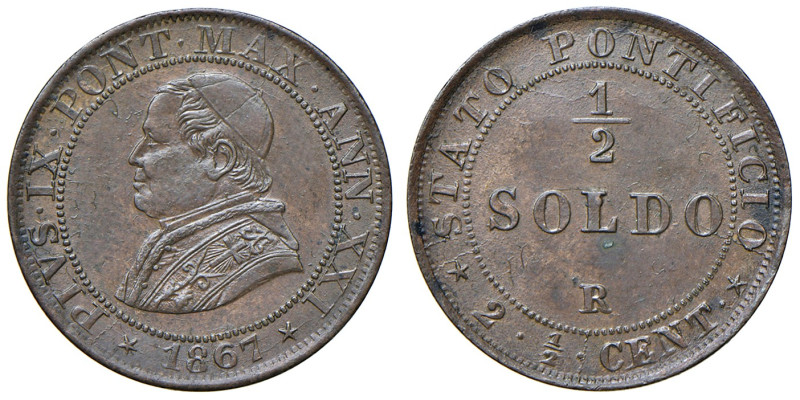 ROMA. Pio IX (1846-1870). 1/2 Soldo 1867 an. XXI. AG (g 2,58). Gig. 328.
SPL+