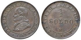 ROMA. Pio IX (1846-1870). 1/2 Soldo 1867 an. XXI. AG (g 2,58). Gig. 328.
SPL+