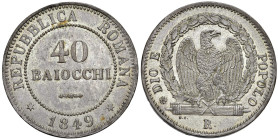 ROMA. Seconda Repubblica Romana (1848-1849). 40 Baiocchi 1849. MI (g 20,31). Gig. 1. R. Colpetto al bordo. Con cartellino Numismatica de Falco.
qSPL