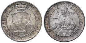 SAN MARINO. Vecchia Monetazione (1864-1938). 10 Lire 1938. AG (g 10,00). Gig.16. R
FDC