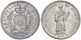 SAN MARINO. Vecchia Monetazione (1864-1938). 5 Lire 1898. AG (g 24,98). Gig.17. R Tracce di vecchia pulizia.
qSPL