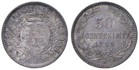 SAN MARINO. Vecchia Monetazione (1864-1938). 50 Centesimi 1898. AG (g 2,50). Gig.29. Patina da medagliere. 2 lievi colpetti al ciglio del bordo.
FDC