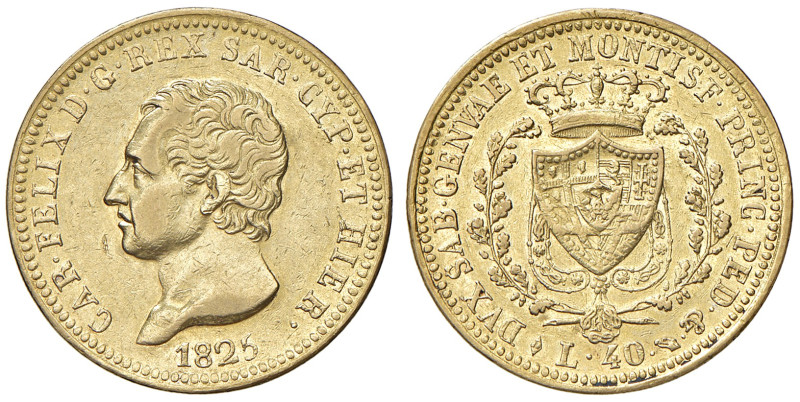 REGNO DI SARDEGNA. Carlo Felice (1821-1831). 40 Lire 1825 Torino. AU. Gig.17. R...