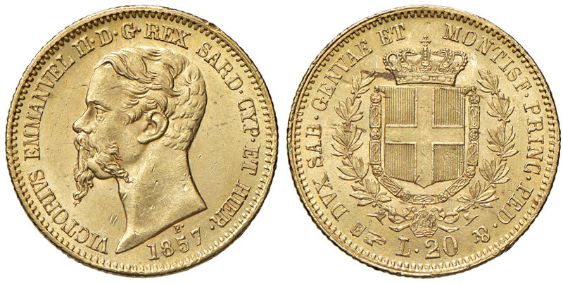 REGNO DI SARDEGNA. Vittorio Emanuele II (1849-1861). 20 Lire 1857 Torino. AU. Gi...