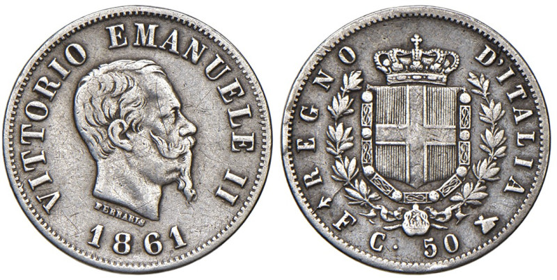 REGNO D'ITALIA. Vittorio Emanuele II (1861-1878). 50 Centesimi 1861 Firenze. AG....