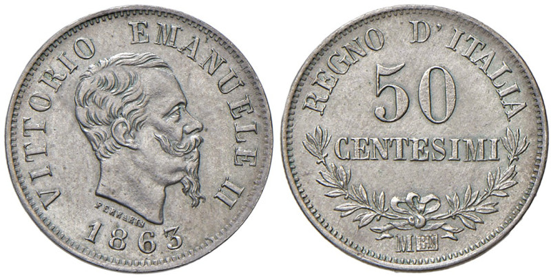 REGNO D'ITALIA. Vittorio Emanuele II (1861-1878). 50 Centesimi 1863 Milano. AG. ...