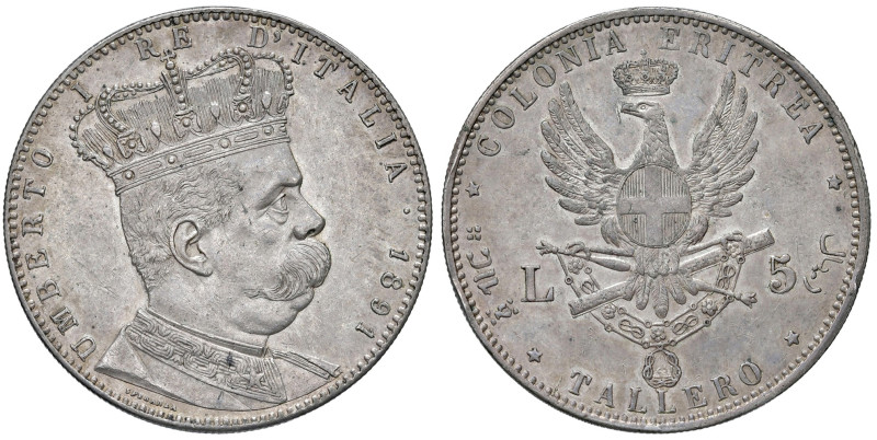 COLONIA ERITREA. Umberto I (1890-1896). 5 Lire 1891. AG. Gig.1. R Colpi al bordo...