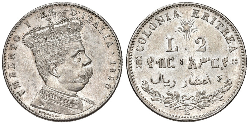 COLONIA ERITREA. Umberto I (1890-1896). 2 Lire 1890. AG. Gig.3. NC
SPL+