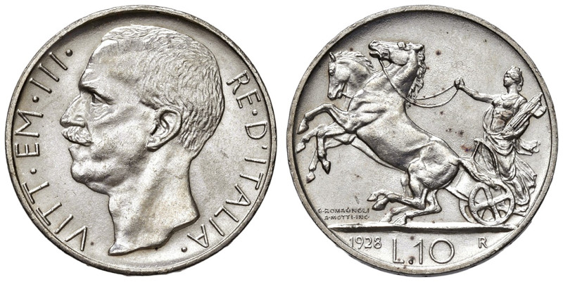 REGNO D'ITALIA. Vittorio Emanuele III (1900-1943). 10 Lire 1928 (2 rosette). AG....