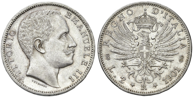 REGNO D'ITALIA. Vittorio Emanuele III (1900-1943). 2 Lire 1901. AG. Gig. 89. RR...