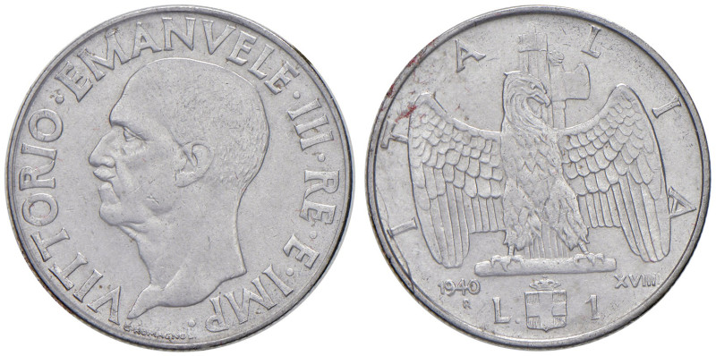 REGNO D'ITALIA. Vittorio Emanuele III (1900-1943). 1 Lira 1940 an XVIIII. AC. Gi...