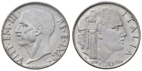 REGNO D'ITALIA. Vittorio Emanuele III (1900-1943). 20 Centesimi 1939 an. XVII Antimagnetico. NI. Gig. 218. Conservazione eccezionale.
FDC