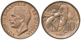 REGNO D'ITALIA. Vittorio Emanuele III (1900-1943). 10 Centesimi 1922. CU. Gig. 231. Periato Marco Esposito FDC rame rosso.
FDC