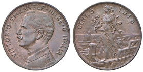 REGNO D'ITALIA. Vittorio Emanuele III (1900-1943). 5 centesimi 1918. CU. Gig. 262. Periziata Marco Esposito FDC rame rosso
FDC