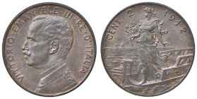 REGNO D'ITALIA. Vittorio Emanuele III (1900-1943). 2 Centesimi 1912. CU. Gig.302. NC Periziato Marco Esposito qFDC.
qFDC