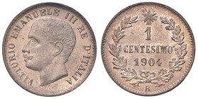 REGNO D'ITALIA. Vittorio Emanuele III (1900-1943). 1 Centesimo 1904 con cifra "4" vicina allo "0". CU. Gig. 309. Rame rosso. Periziato Marco Esposito ...