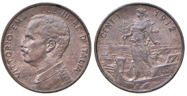 REGNO D'ITALIA. Vittorio Emanuele III (1900-1943). 1 Centesimo 1912. CU. Gig. 321. NC. Rame rosso. Periziato Marco Esposito FDC rame rosso.
FDC