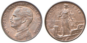 REGNO D'ITALIA. Vittorio Emanuele III (1900-1943). 1 Centesimo 1918. CU. Gig.322. NC Periziato Marco Esposito FDC rame rosso.
FDC