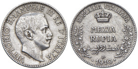SOMALIA ITALIANA. Vittorio Emanuele III (1909-1925). 1/2 Rupia 1910. AG. Gig. 9. NC Graffi al D/.
BB