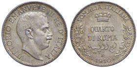 SOMALIA ITALIANA. Vittorio Emanuele III (1909-1925). 1/4 di Rupia 1910. AG. Gig. 14. NC
qFDC/FDC