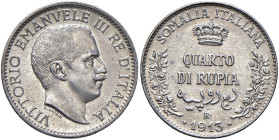 SOMALIA ITALIANA. Vittorio Emanuele III (1909-1925). 1/4 di Rupia 1913. AG. Gig. 15. R
SPL+