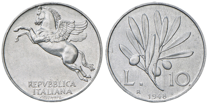 REPUBBLICA (dal 1946). 10 Lire 1948. IT. Gig. 231. NC C/ legenda capovolta. Peri...