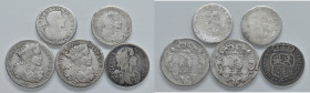 NAPOLI. Lotto di 5 monete. 20 Grana 1691, 1695, 10 Grana 1690, 8 Grana 1688, 1690. AG. Magliocca 22; 26; 41; 52; 54.