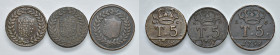 NAPOLI. Lotto di 3 monete. 5 Tornesi 1797, 1798, 1798. CU. Gig. 122; 123; 123a.