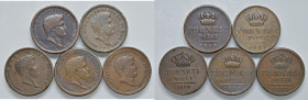 NAPOLI. Lotto di 5 monete. 10 Tornesi 1839, 1841, 1848, 1849 e 1853. CU. Gig. 190; 192; 195;196; 204.