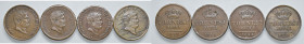NAPOLI. Lotto di 4 Monete. 10 Tornesi 1854, 1856, 1857 e 1859. CU. Gig. 205; 207; 208; 210.