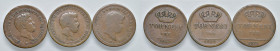 NAPOLI. Lotto di 3 monete. 3 Tornesi 1833, 1842 e 1847. CU. Gig.233a; 238; 239.