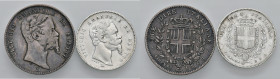 REGNO D'ITALIA. Lotto di 2 monete: 2 Lire 1860 e 1 Lira 1860. AG. Gig. 7; 13.