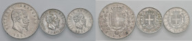 REGNO D'ITALIA. Lotto di 3 monete. 5 Lire 1864 Na, 2 Lire 1863 Na e 2 Lire 1863 To. AG. Gig. 35; 56; 57.