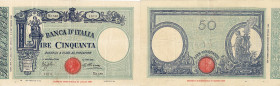 REGNO. Vittorio Emanuele III. 50 lire MATRICE (FASCIO) 17/07/1934. Gig. BI 5/24. Carta consistente di buona qualità e bei colori. Usuali pieghe centra...